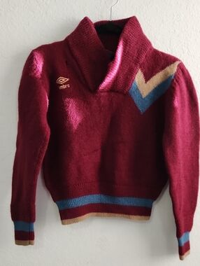Flawed True Vintage 1970s/1980s Umbro 100% Wool Shawl Neck Knit Sweater Rare